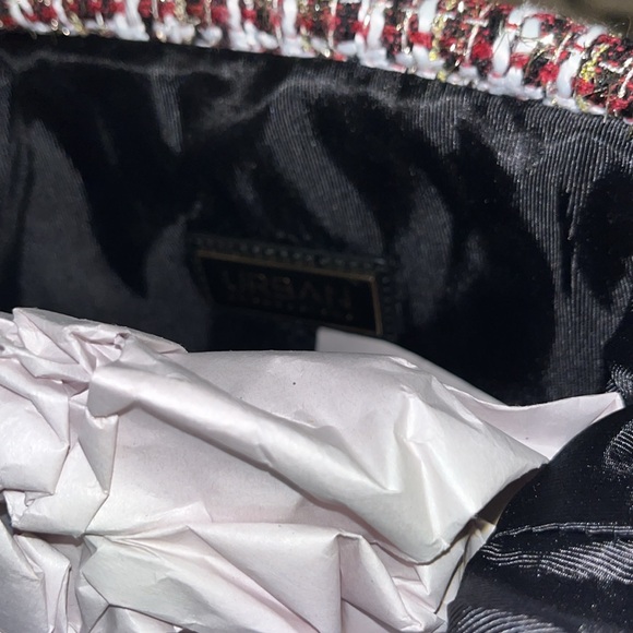 Urban expansions plaid herringbone bone mettalic thread knit bag clutch new - Picture 7 of 15